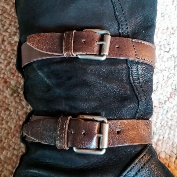 Miz Mooz Charmaine Black & Brown Leather Tall Buckles Boots Sz 7 (Eur 37) - Picture 16 of 16